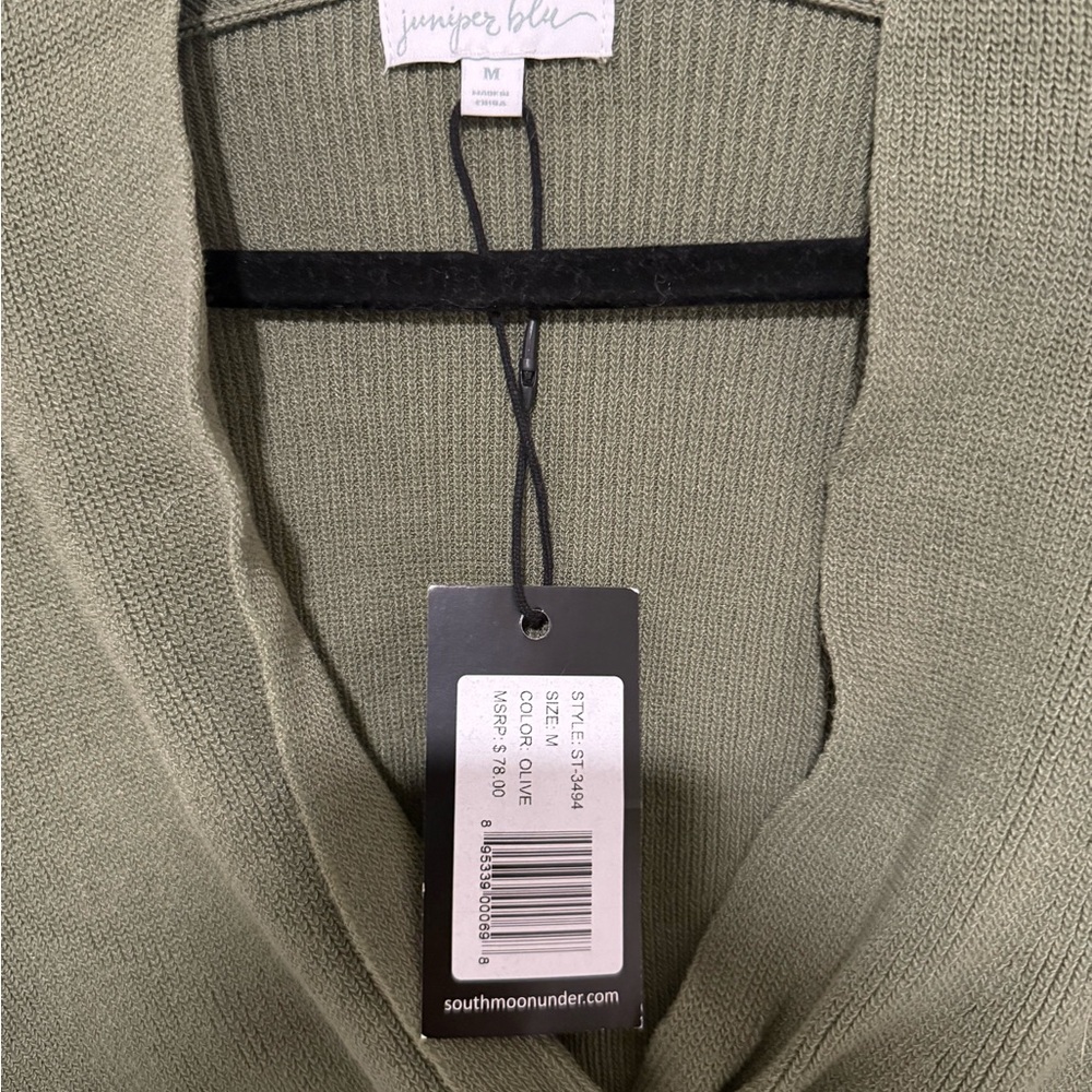 South Moon Under Olive Green V-Neck Twist Front Sweater cropped - Picture 2 of 2